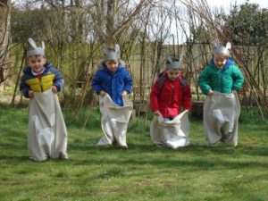 Easter sack race at nursery
