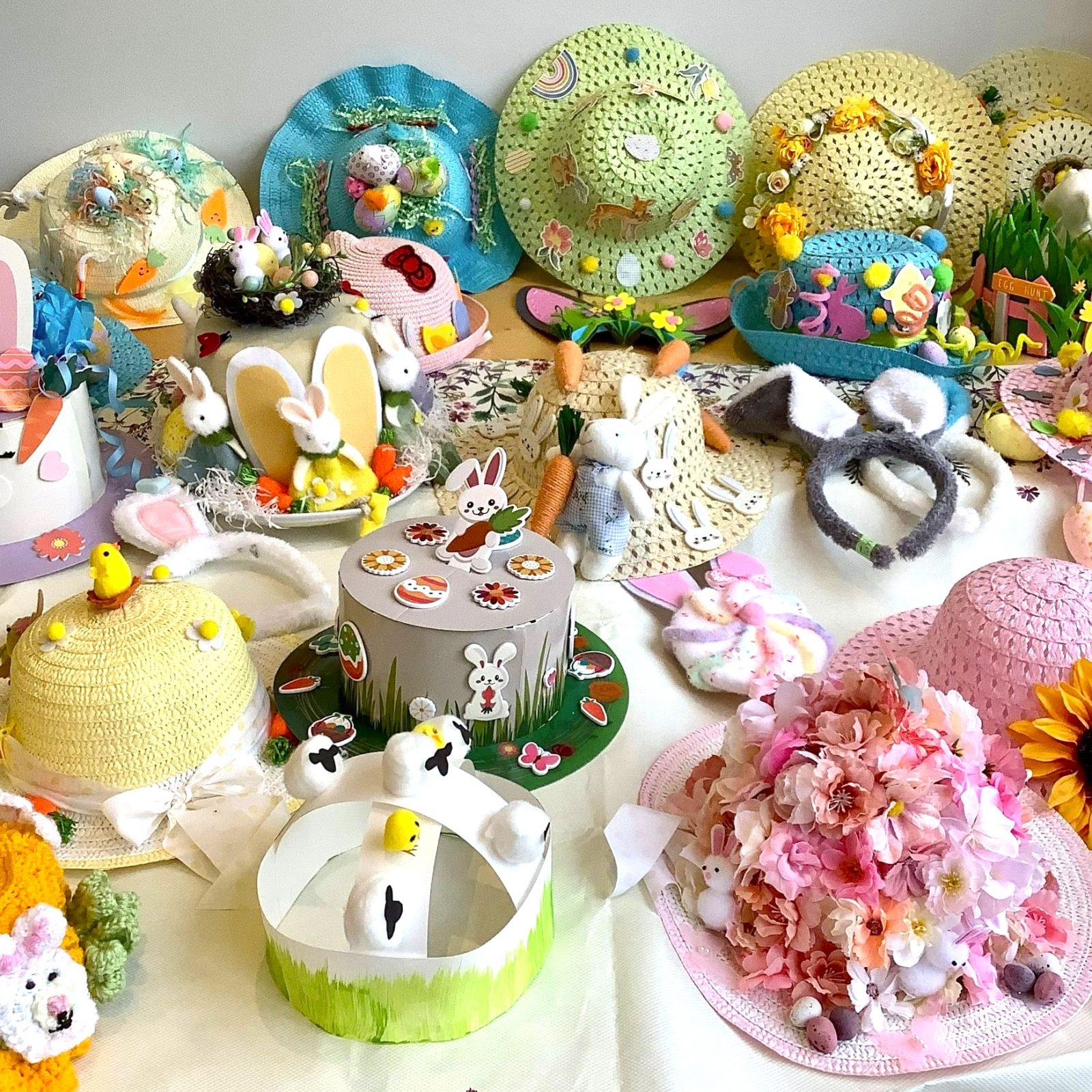 Acorns Nurseries A display of colorful, decorated Easter bonnets celebrates spring and highlights our Easter Opening Dates.